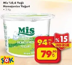 MİS %0.6 YAĞLI HOMOJENİZE YOĞURT 3 KG MİS %0.6 YAĞLI HOMOJENİZE YOĞURT 3 KG